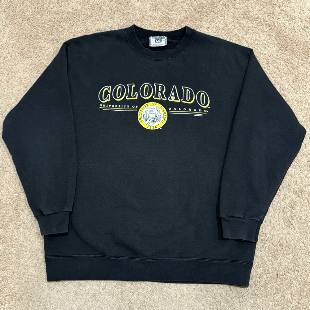Vintage 90s Colorado University CU Buffs Sweatshirt Men's Large Black Pullover - Picture 1 of 6